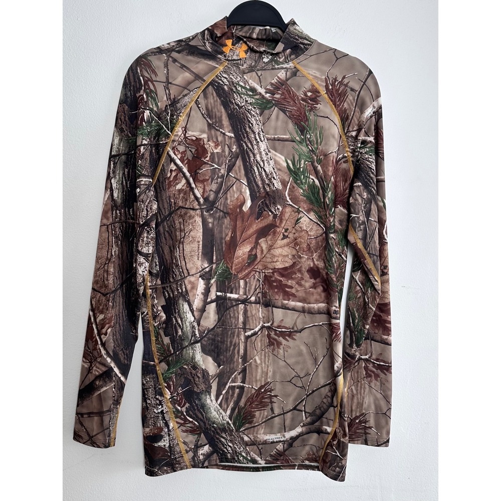 Under Armour ColdGear Realtree AP Camo Mock Neck Compression Shirt Mens Medium